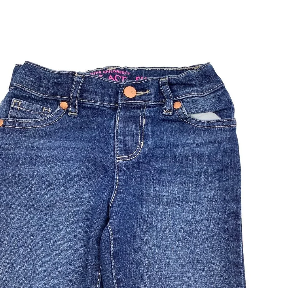 Childrens Place Girls Skinny Jeans 4T‎ Blue Adjustable Waist Denim Cotton Blend